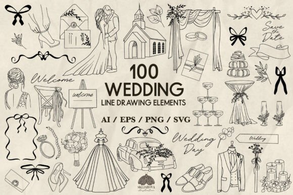 Download Wedding SVG Bundle, Line Drawing Set - Line Collection