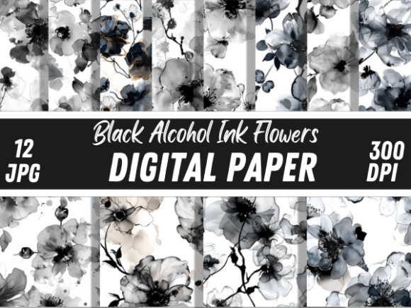 Download Luxury Black Alcohol Ink Flowers Pattern - Ink Collection