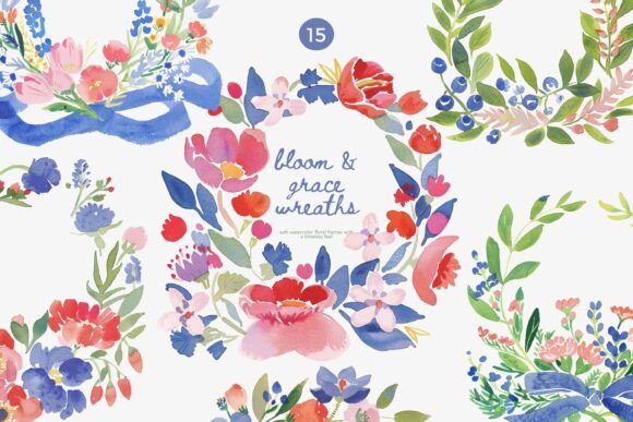 Download Watercolor Floral Wreaths Clipart Set - Floral Collection