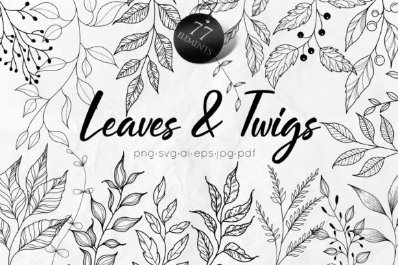 Download Leaves and Twigs Line Art SVG - Line Collection