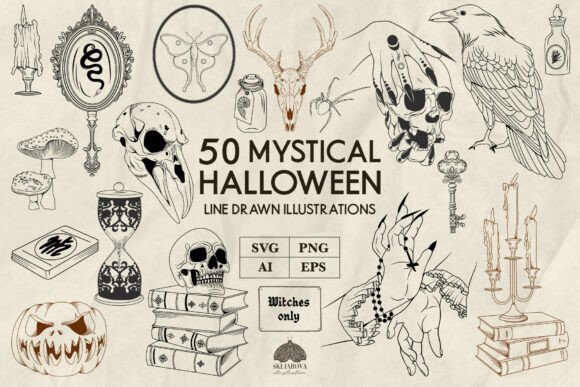 Download Mystical Halloween Line Art Svg Png - Premium Resources