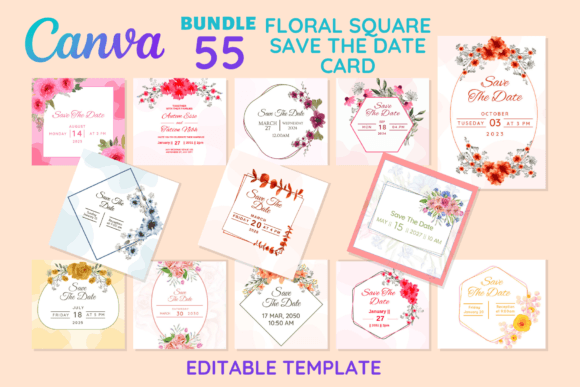 Download 55 Floral Square Save the Date Card - Floral Collection