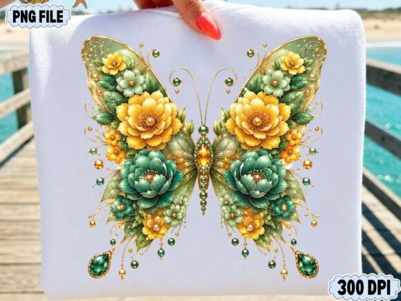 Download Golden Green Floral Butterfly PNG - Floral Collection